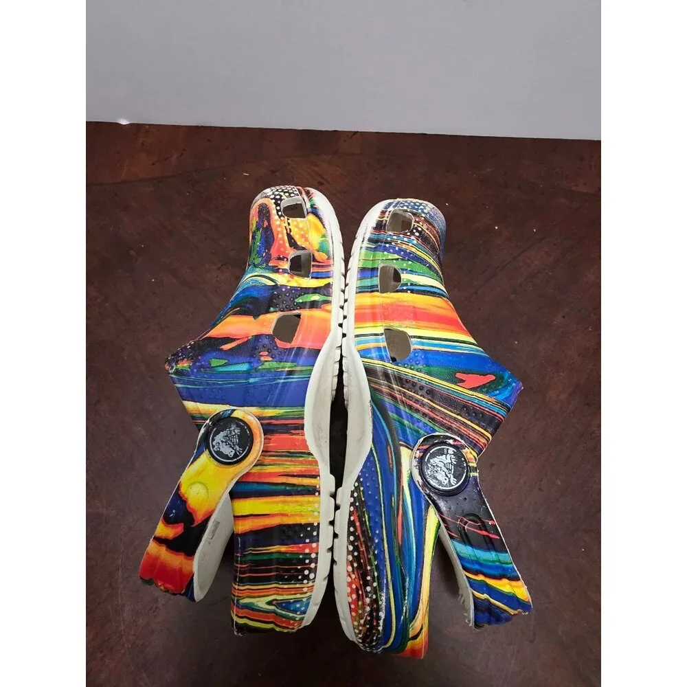 CROCS Classic Clogs Kids Multicolor Psychedelic Swirl Pattern Comfort Shoes Size